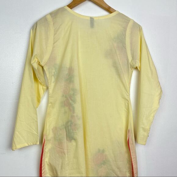 Bend the Trend | Yellow Tunic Blouse Long Sleeve Top Beads Embroidery Tassels - Picture 6 of 11